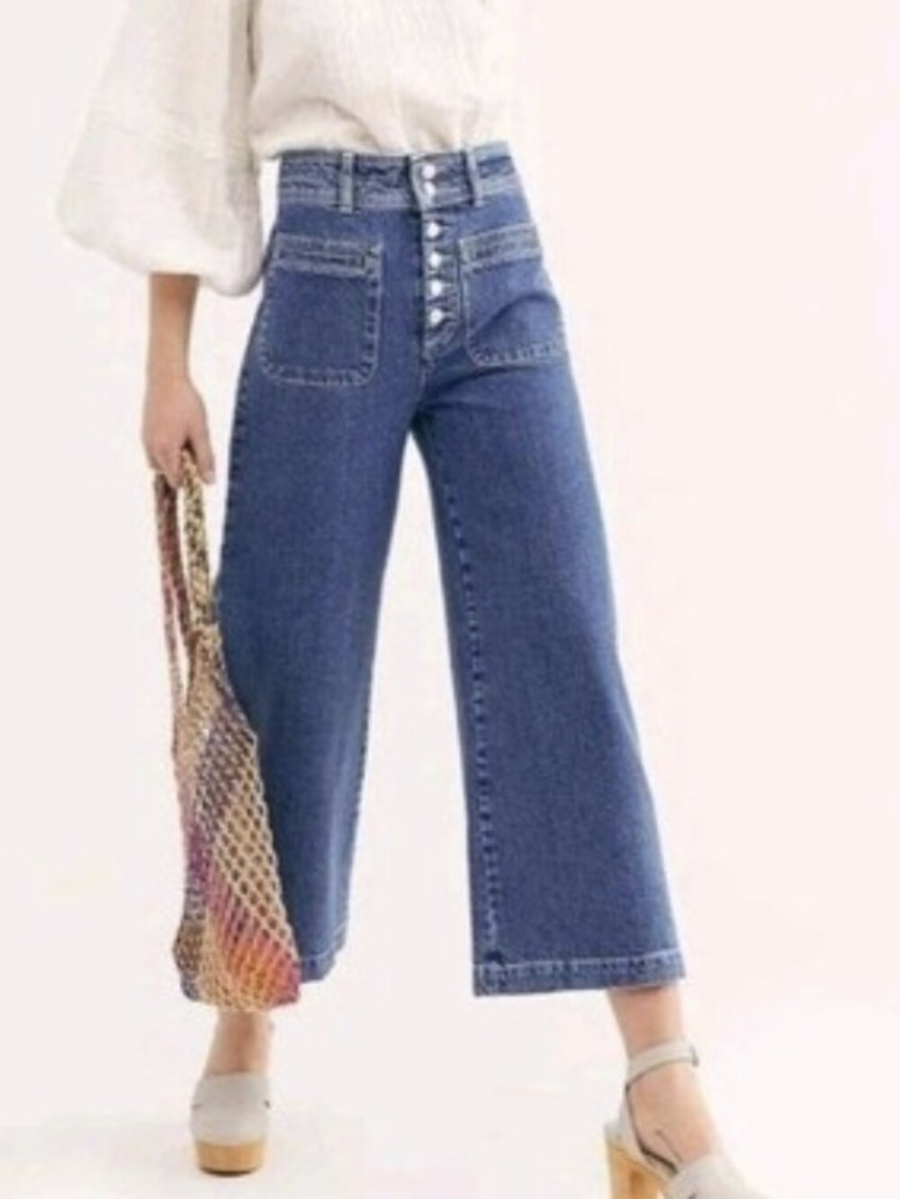 We The Free Colette Crop High Rise Wide Leg Button Fly Jeans Size 27